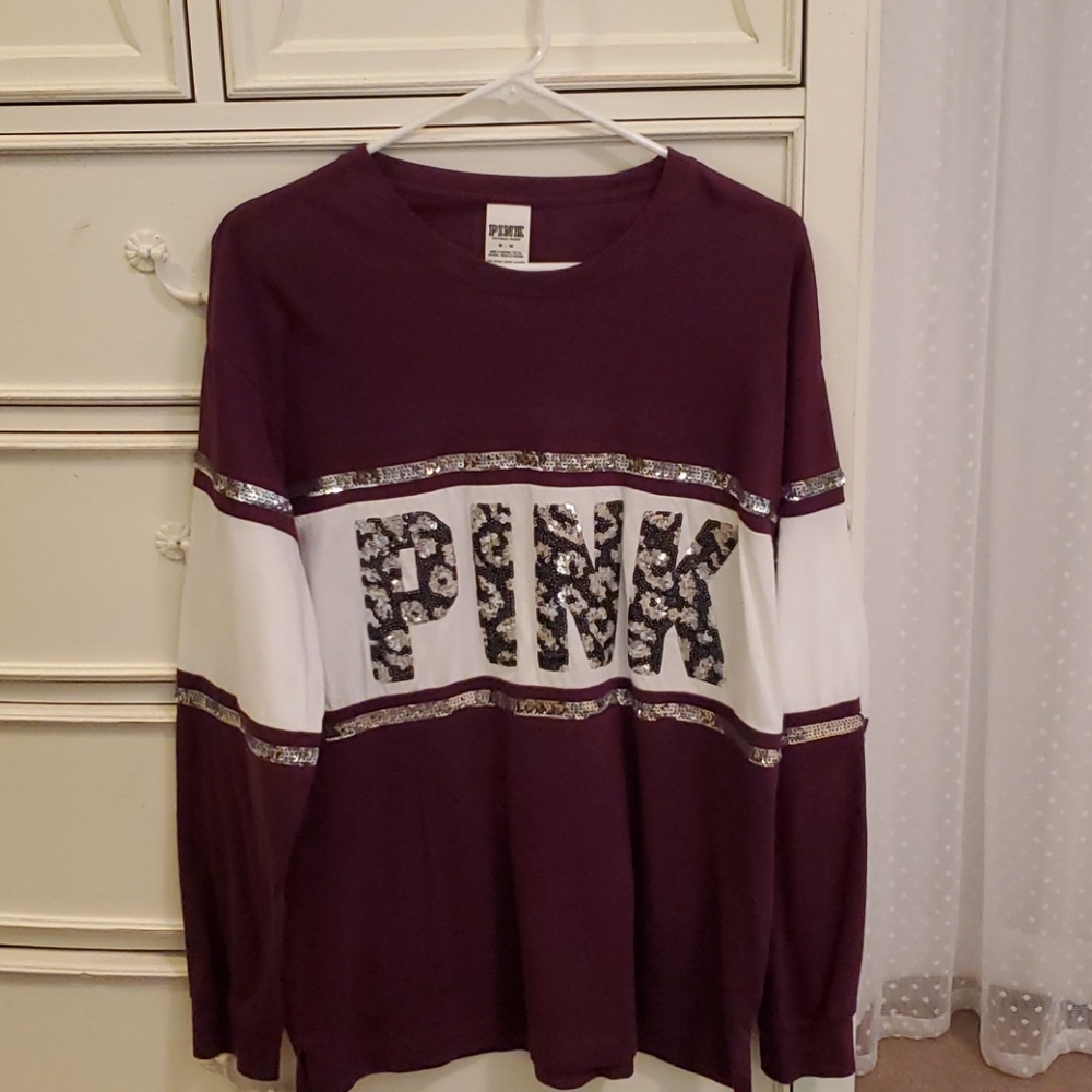VS PINK Maroon longlseve bling tee
